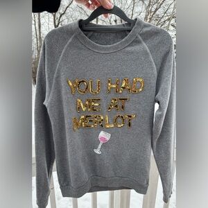 Bow & Drape “You Had Me At Merlot” Sequin Sweatshirt M